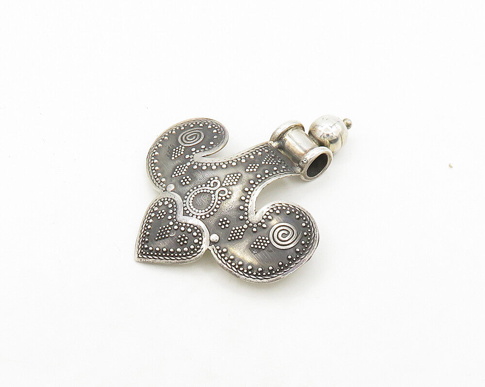 MEXICO 925 Silver  Vintage Patterned Love Heart Dark Tone Pendant  PT15617