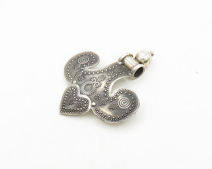 MEXICO 925 Silver  Vintage Patterned Love Heart Dark Tone Pendant  PT15617
