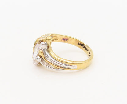 925 Sterling Silver  Vintage Gold Plated Swirly Beaded CZ Ring Sz 7.75 RG27003
