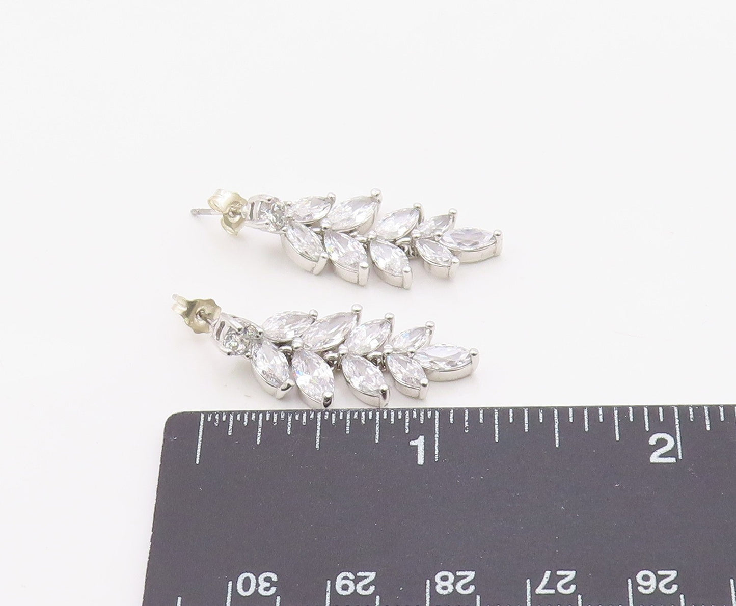 925 Sterling Silver Vintage Earrings Marquise & Round Cut CZ Leaf Drop  EG14380