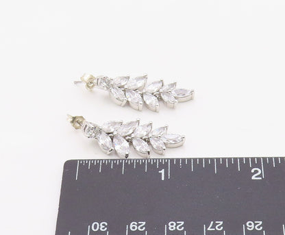 925 Sterling Silver Vintage Earrings Marquise & Round Cut CZ Leaf Drop  EG14380