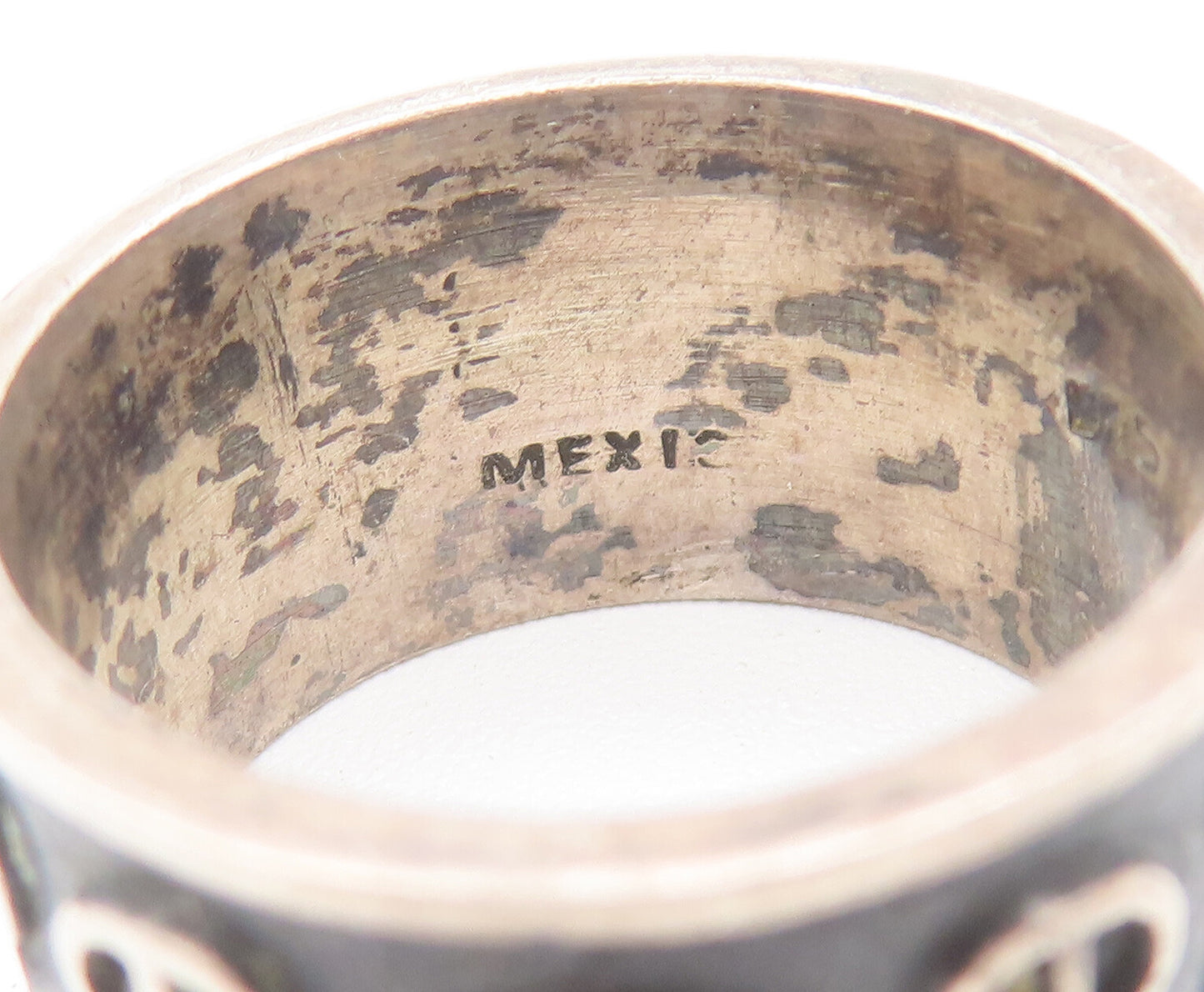 925 Sterling Silver Vintage Ring MEXICO 360 Etched '&' Enameled Sz 8  RG27831