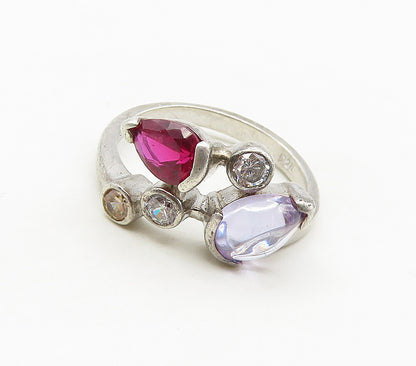 925 Sterling Silver Cubic Zirconia & Multi Color Topaz Band Ring Sz 8 RG16962