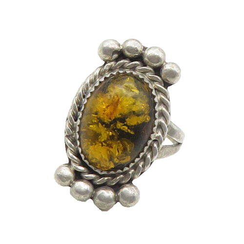 DANIEL MARTINEZ NAVAJO 925 Silver  Vintage Amber Cocktail Ring Sz 7  RG17397