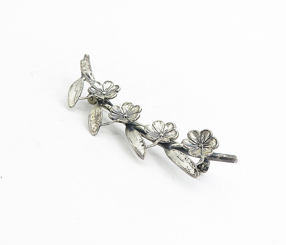 BEAU 925 Sterling Silver  Vintage Floral Leaf Branch Motif Brooch Pin  BP3070