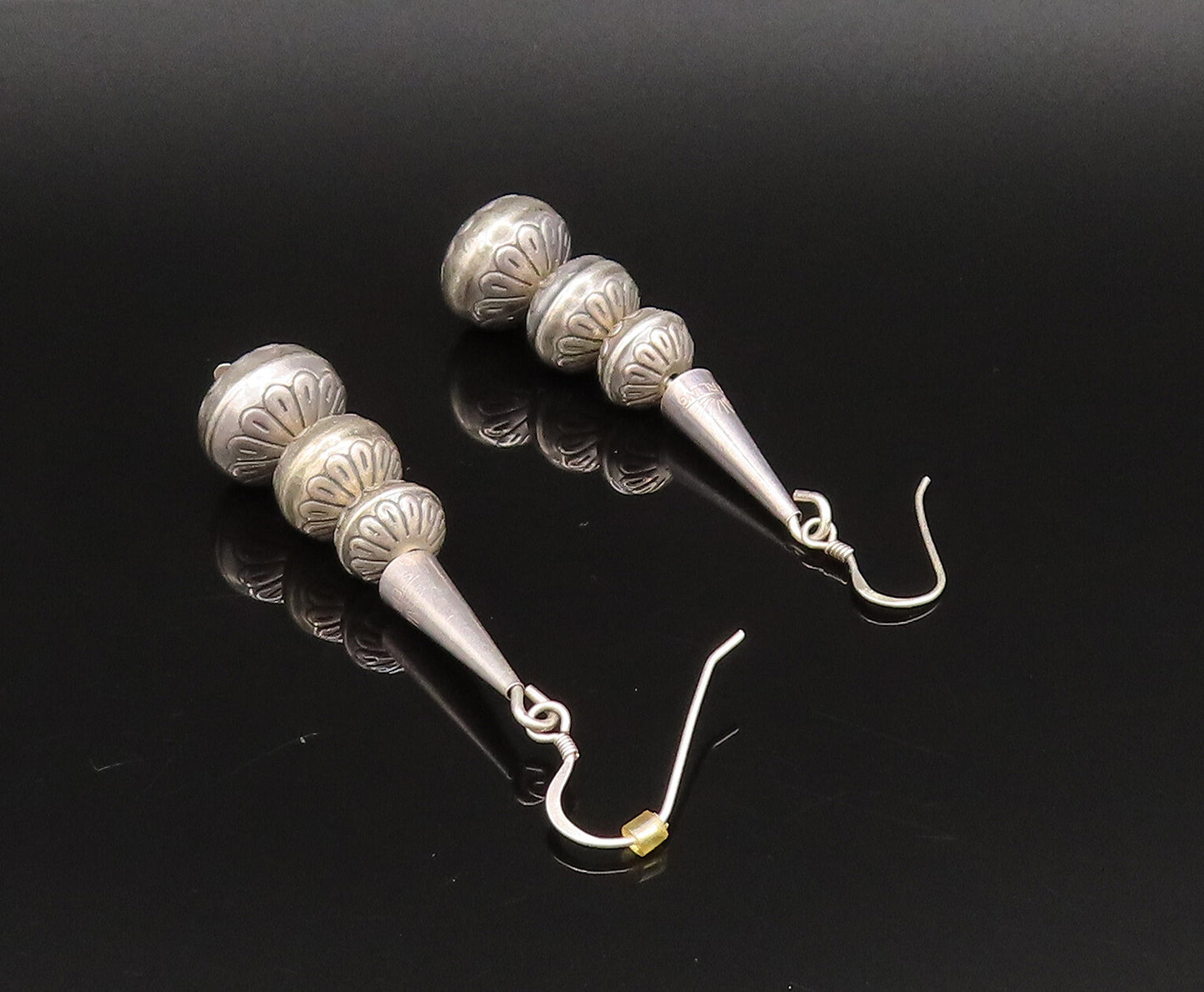 SOUTHWESTERN 925 Silver Vintage Etched Floral Spheres & Cone Earrings EG12035