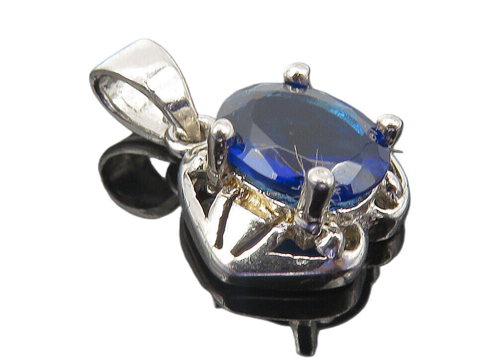 925 Sterling Silver  Petite Prong Set Blue Topaz Shiny Drop Pendant  PT8556
