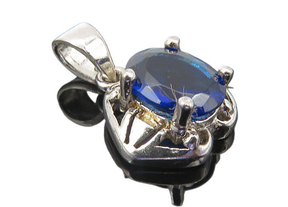 925 Sterling Silver  Petite Prong Set Blue Topaz Shiny Drop Pendant  PT8556