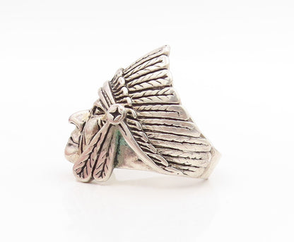 925 Sterling Silver Vintage Ring G & S Native Chief Warrior Band  Sz 10  RG34013