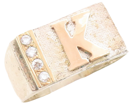 14k Gold 925 Sterling Silver Vintage Ring Solid Carved K CZ Inlay Sz 9.5 RG31520