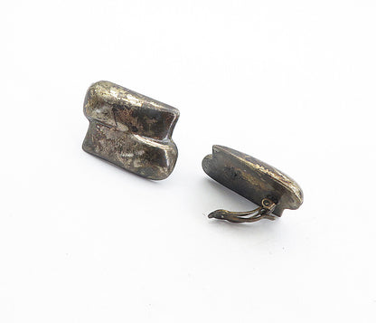 MEXICO 925 Sterling Silver  Vintage Oxidized Hollow Non Pierce Earrings EG4242
