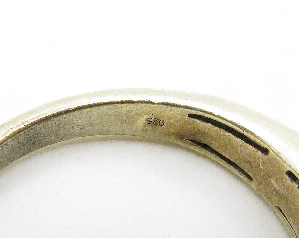 925 Sterling Silver  Vintage Genuine Diamonds Large Band Ring Sz 10.5  RG13825