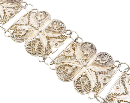 925 Sterling Silver  Vintage Antique Floral Filigree Chain Bracelet  BT4869