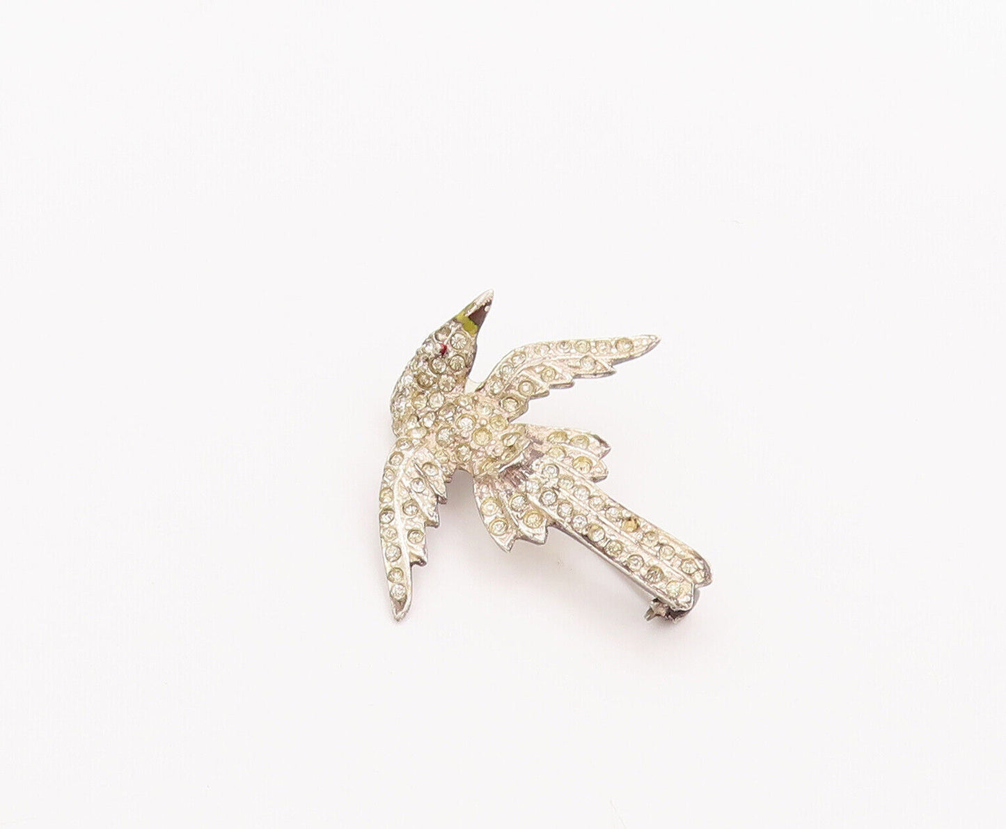 925 Sterling Silver Vintage Brooch Pin Antique Topaz Carved Flying Bird  BP10817