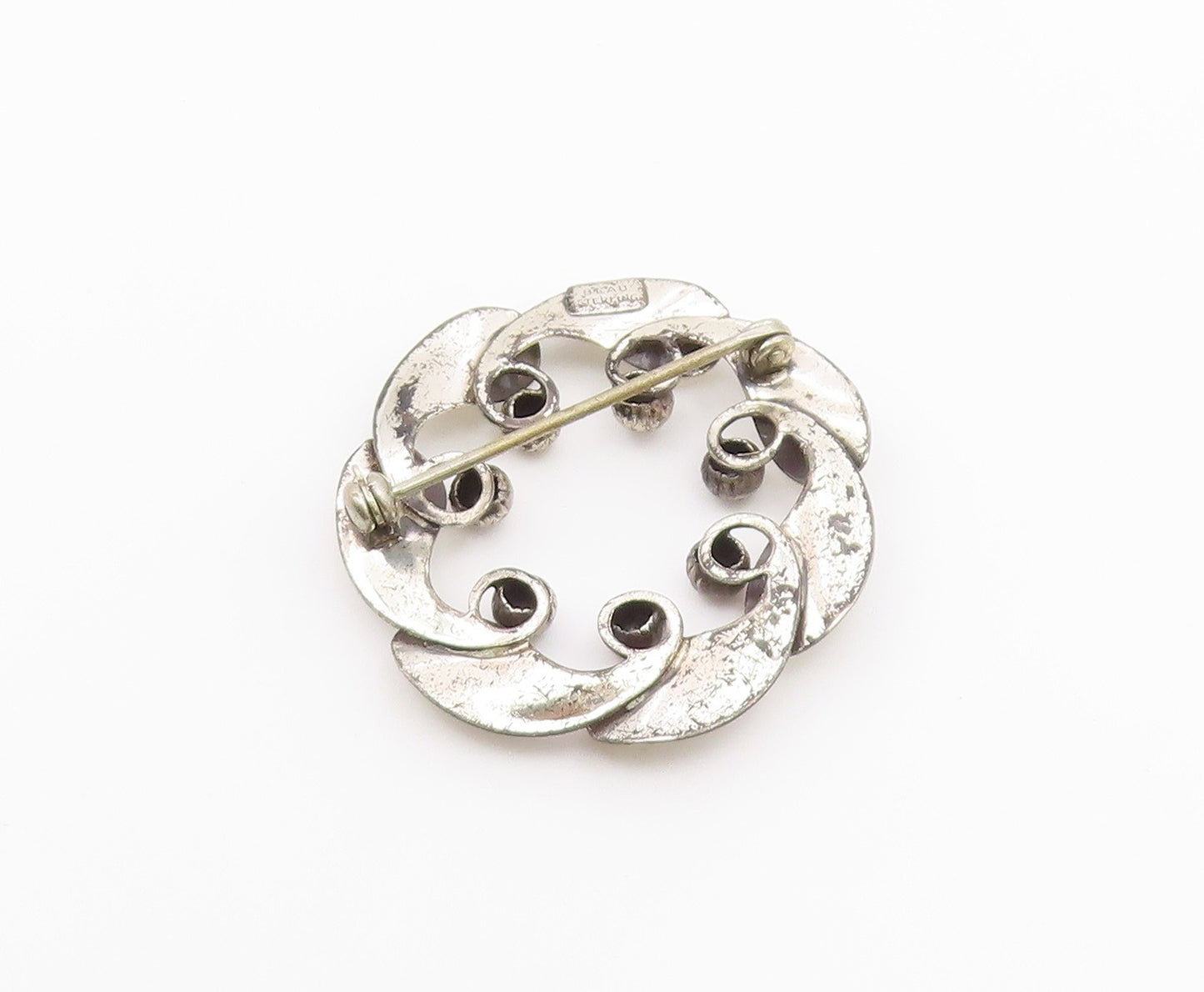 BEAU 925 Sterling Silver  Vintage Modernist Floral Wreath Brooch Pin  BP8164