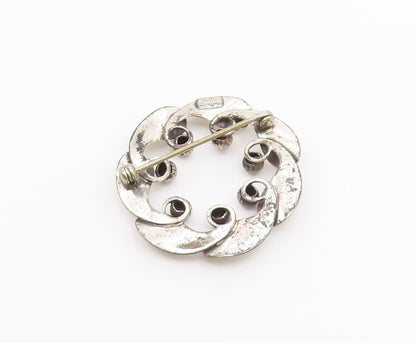 BEAU 925 Sterling Silver  Vintage Modernist Floral Wreath Brooch Pin  BP8164
