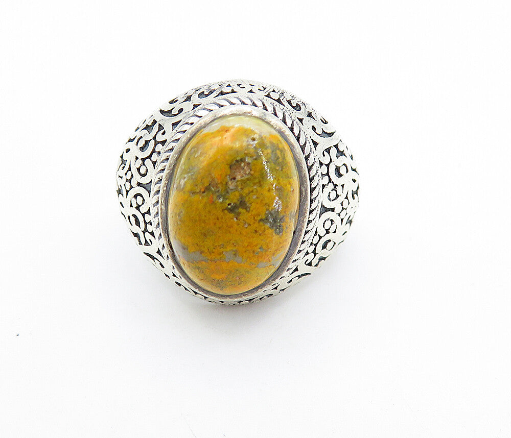 925 Sterling Silver  Vintage Orange Jasper Swirl Cocktail Ring Sz 6.5  RG7241