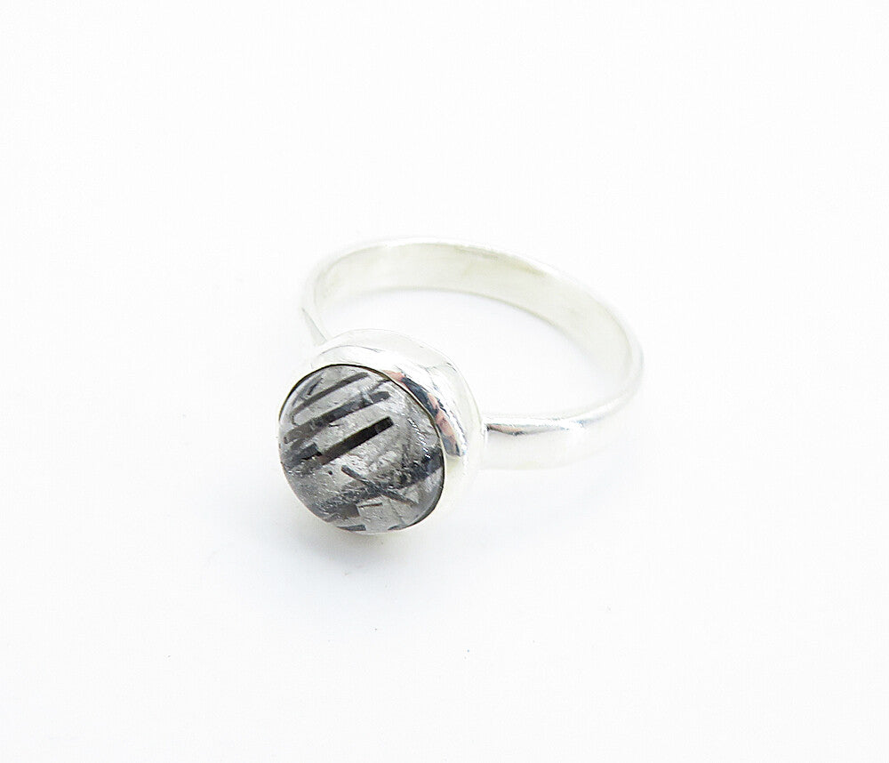 925 Sterling Silver  Cabochon Rutilated Quartz Solitaire Ring Sz 5.5  RG7818