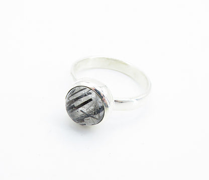 925 Sterling Silver  Cabochon Rutilated Quartz Solitaire Ring Sz 5.5  RG7818