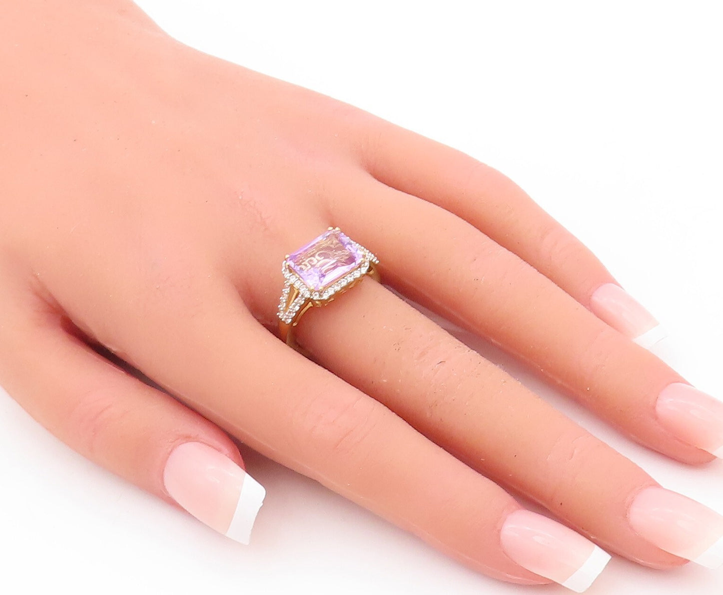 925 Sterling Silver Vintage Ring Gold Plated Amethyst Carved CZ  Sz 7  RG29324