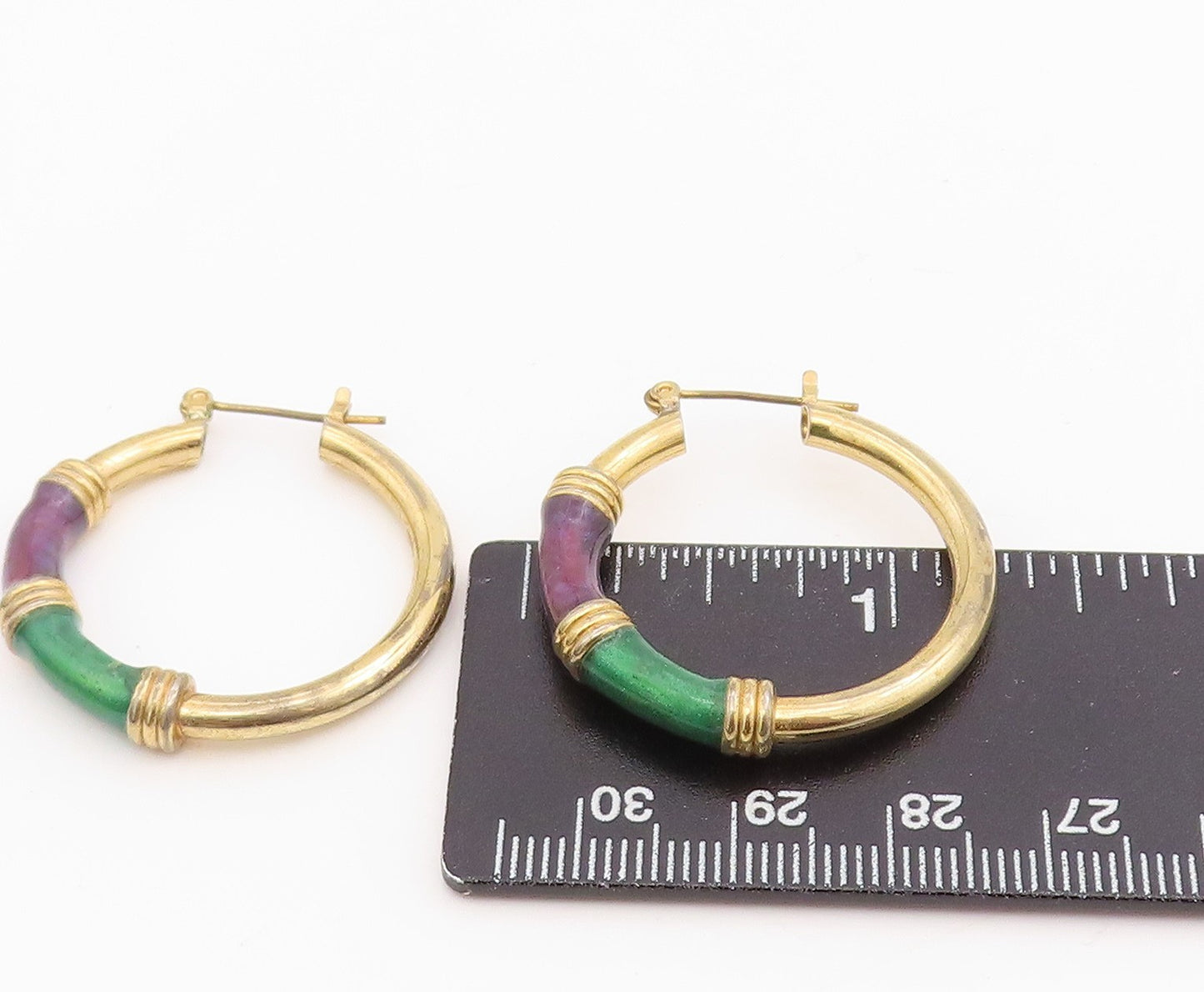 925 Sterling Silver Vintage Earrings Gold Plated Chunky Enamel Hoops  EG13923