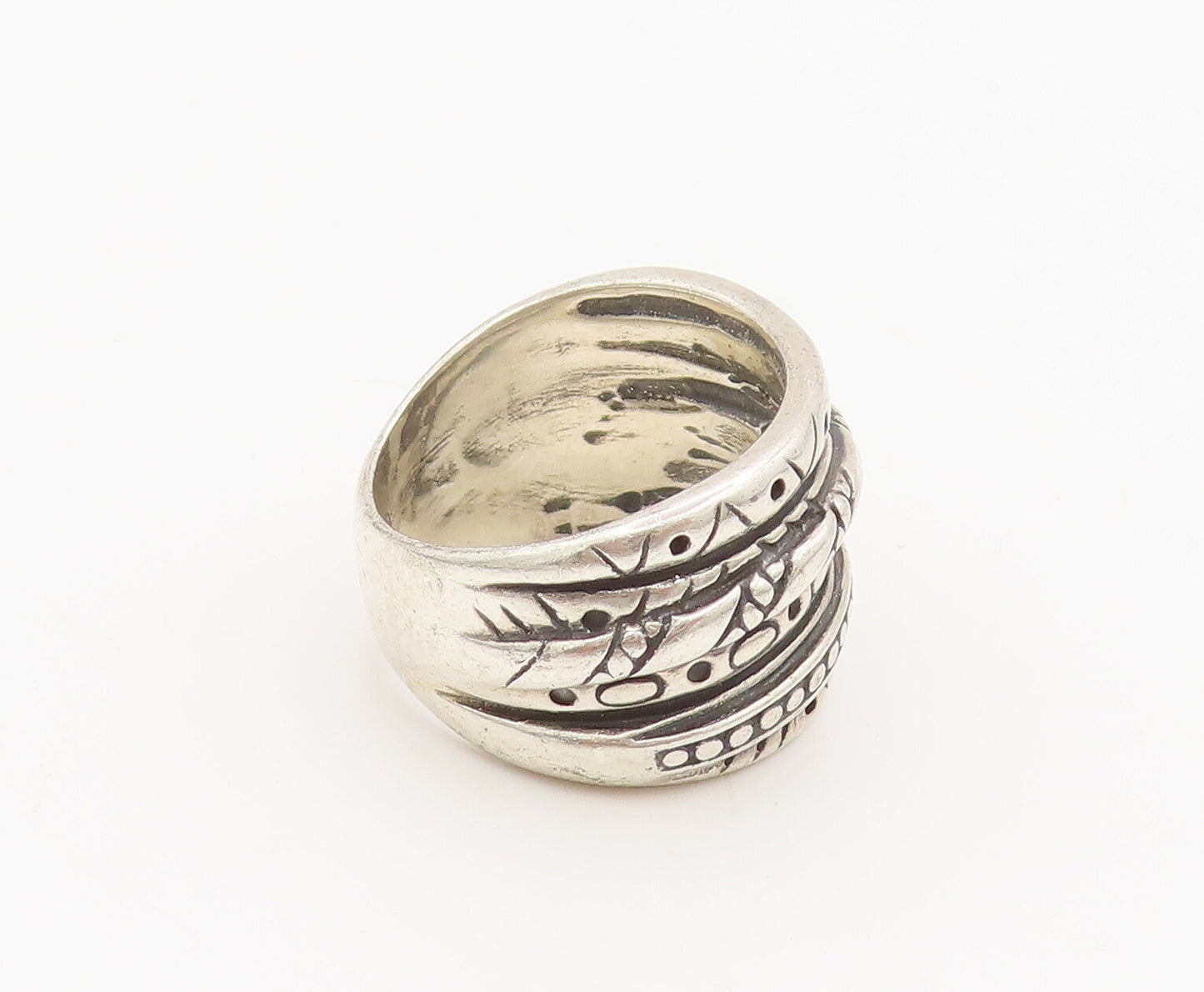 SHUBE 925 Silver Vintage Carved Connected Broad Multiring Ring Sz 7 RG26850