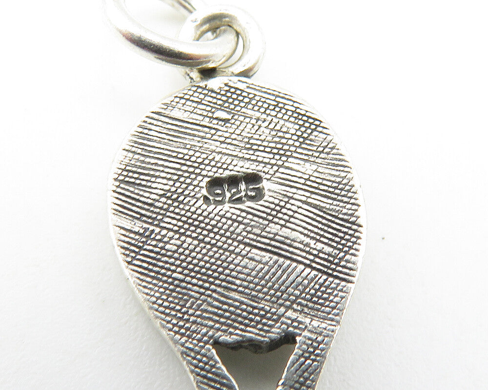 925 Sterling Silver  Vintage Petite Etched Tennis Racket Drop Pendant  PT8184