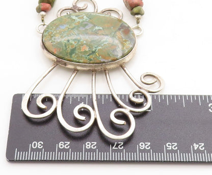 DESIGNER 925 Sterling Silver  Vintage Jasper Beaded Chain Necklace  NE1907