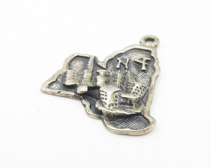 925 Sterling Silver  Vintage Oxidized New York State Map Drop Pendant  PT9227