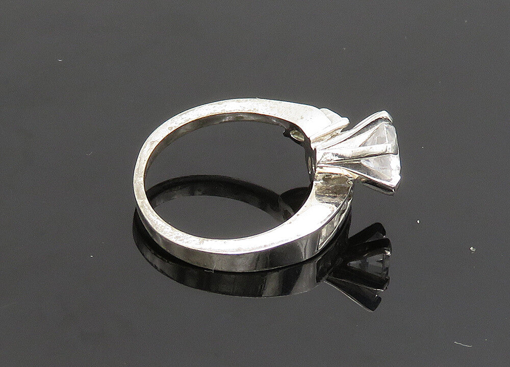 925 Sterling Silver  Vintage Cubic Zirconia Floral Band Ring Sz 6  RG19928