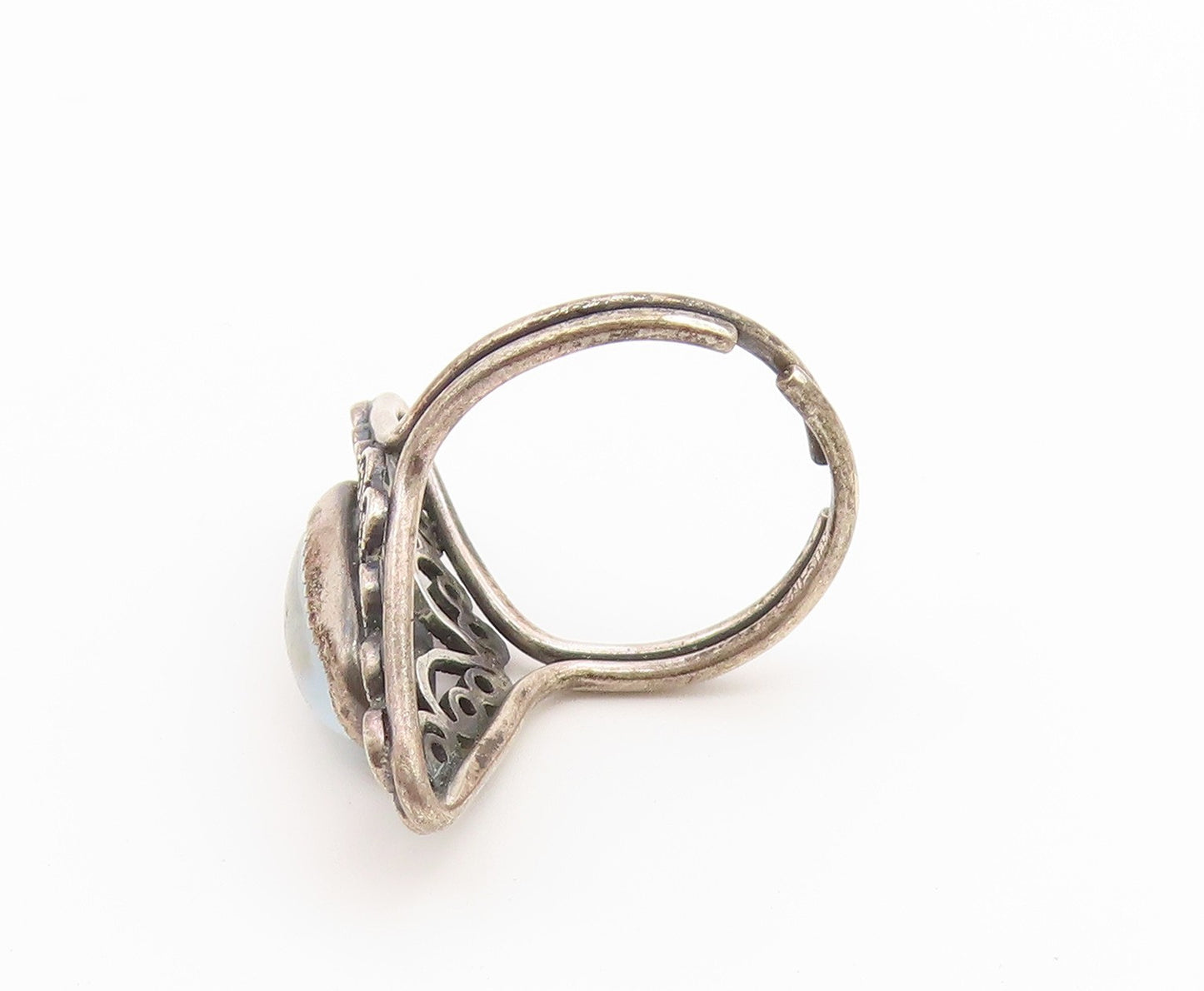 925 Sterling Silver Vintage Ring Cabochon Moonstone Filigree Band  Sz 6  RG36934