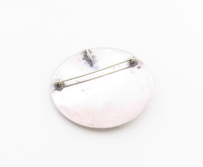 925 Sterling Silver  Vintage Shiny Round Swirl Pattern Brooch Pin  BP3695