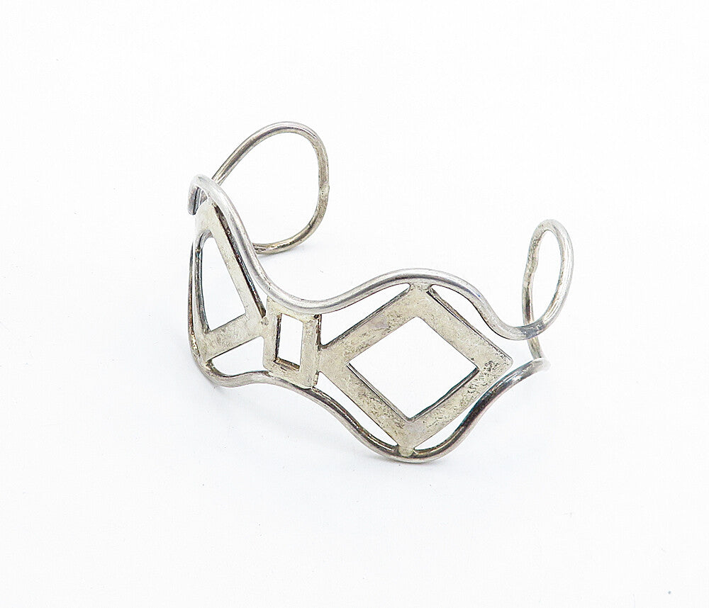 925 Sterling Silver  Vintage Open Geometric Design Cuff Bracelet  BT1982