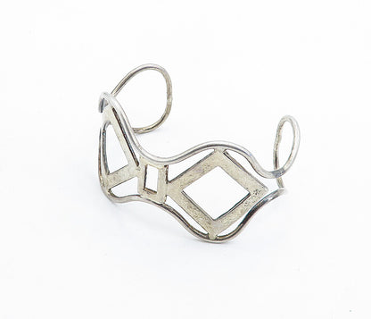 925 Sterling Silver  Vintage Open Geometric Design Cuff Bracelet  BT1982