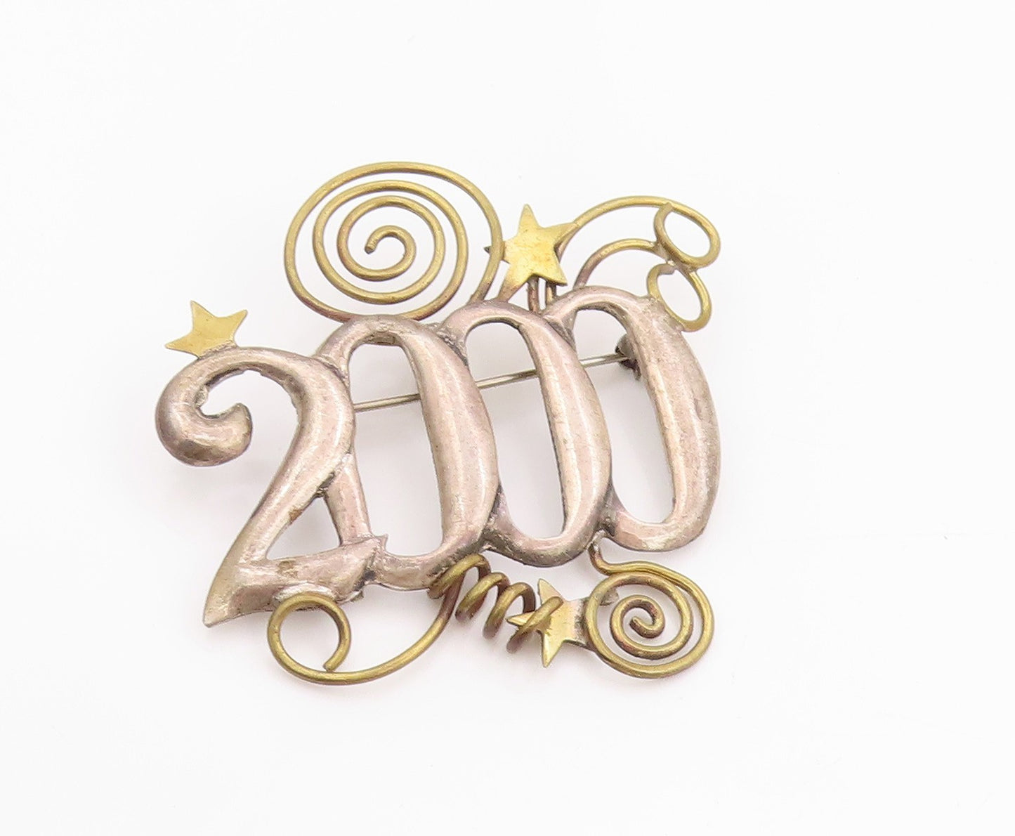 925 Sterling Silver Vintage Brooch Designer Cutout 2000 Celebration  BP11749
