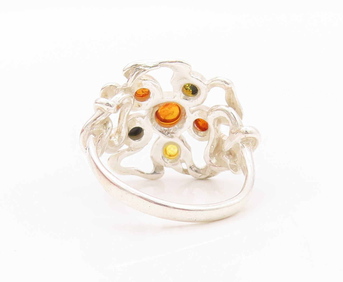 925 Sterling Silver Vintage Ring Cabochon Honey Amber Brutalist  SZ 6.5  RG32162