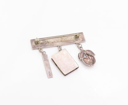 925 Sterling Silver Vintage Brooch GFMW Dangling Book Nut Scale Charm  BP11570