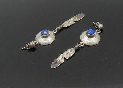 NAVAJO 925 Silver  Vintage Lapis Lazuli Feather Dangle Earrings  EG11215