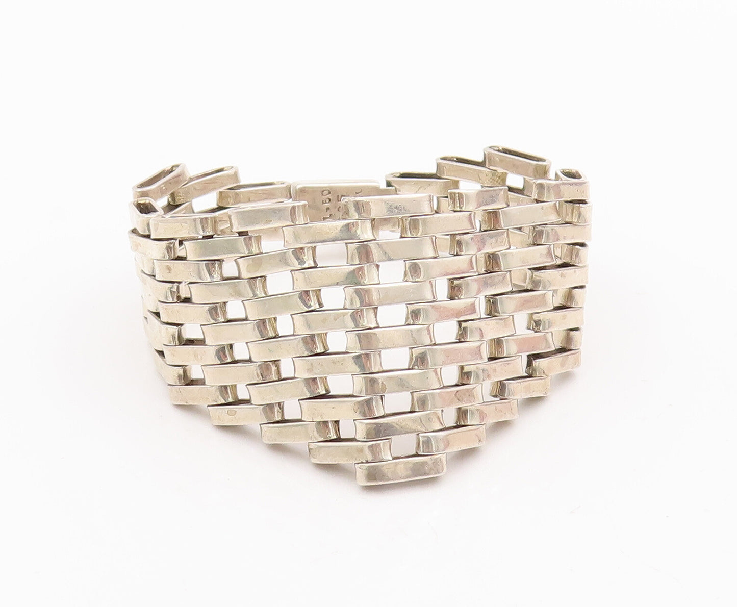 925 Sterling Silver Vintage Bracelet MEXICO Hinged Brick Wall Effect  BT10513