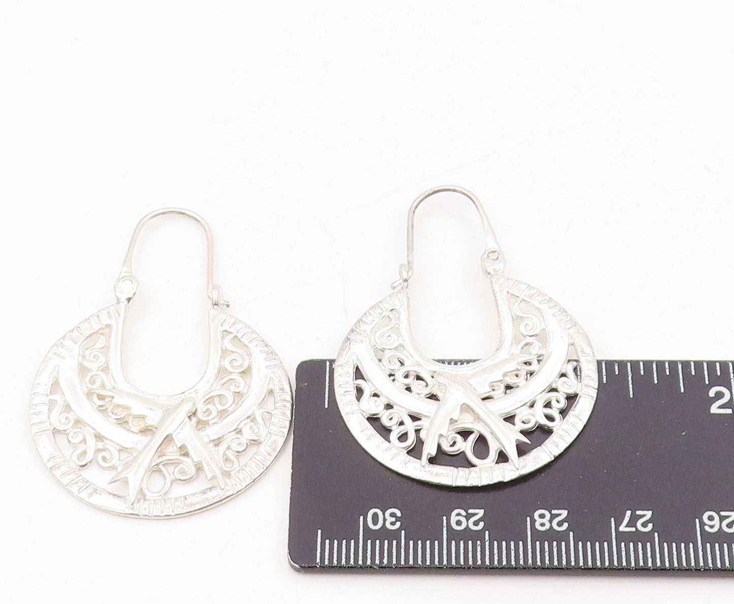 925 Sterling Silver Vintage Earrings Intricate Openwork Dove Bird Drop  EG13906