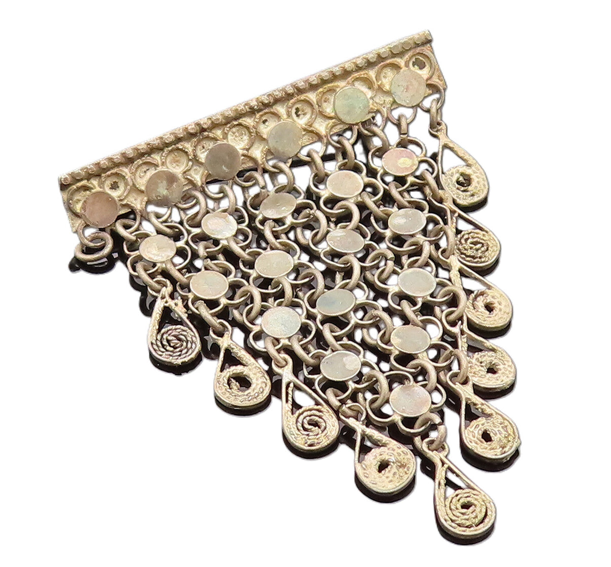 ISRAEL 925 Silver  Vintage Chained Disc & Spirals Dangle Brooch Pin  BP10135
