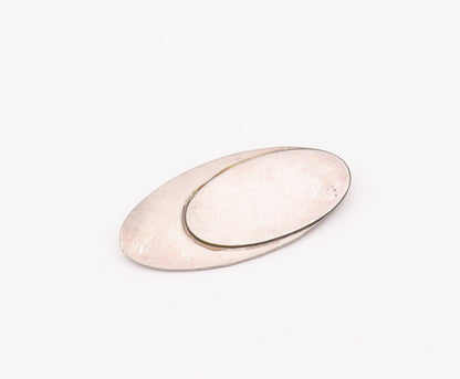 925 Sterling Silver Vintage Brooch Pin Minimalist 2 Oval Design Etched  BP11038