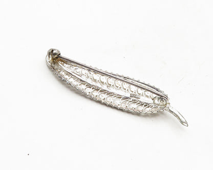 GERMANY 925 Sterling Silver  Vintage Filigree Feather Leaf Brooch Pin  BP4087