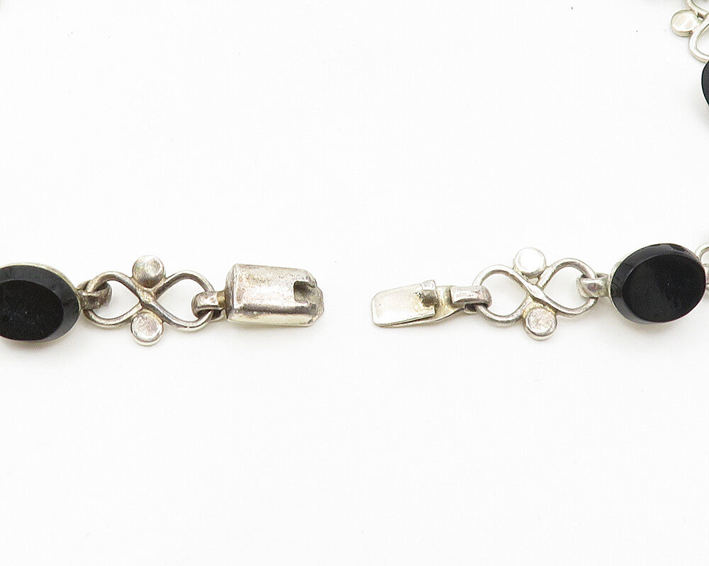 MEXICO 925 Silver  Vintage Black Onyx Infinity Link Chain Necklace  NE3066