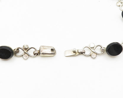 MEXICO 925 Silver  Vintage Black Onyx Infinity Link Chain Necklace  NE3066