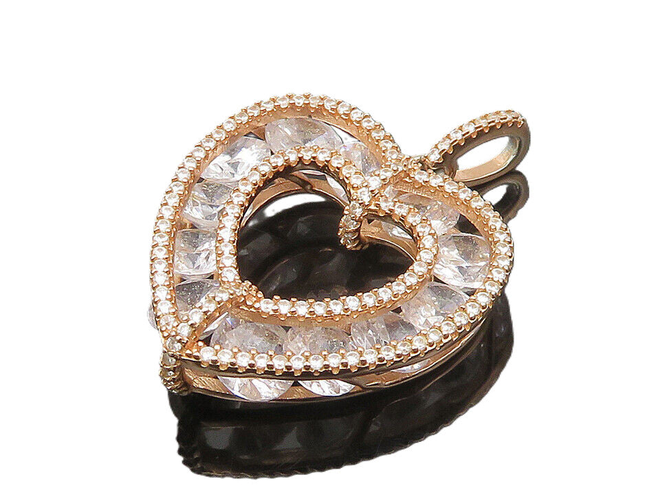 925 Sterling Silver  Cubic Zirconia Rose Gold Plated Heart Pendant  PT14741