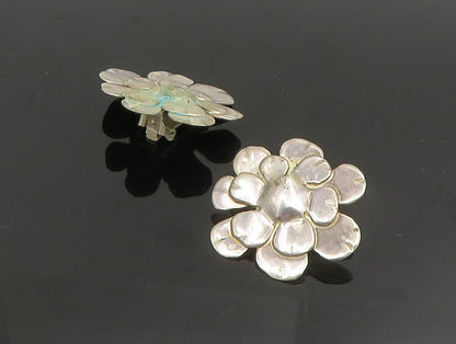 DESIGNER 925 Silver  Vintage Modernist Flower Non Pierced Earrings  EG11695