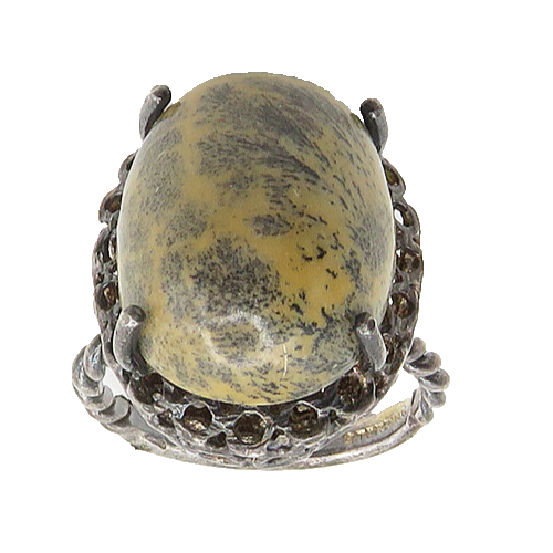 925 Sterling Silver   Vintage Cabochon Cut Jasper Cocktail Ring Sz 6  RG17258