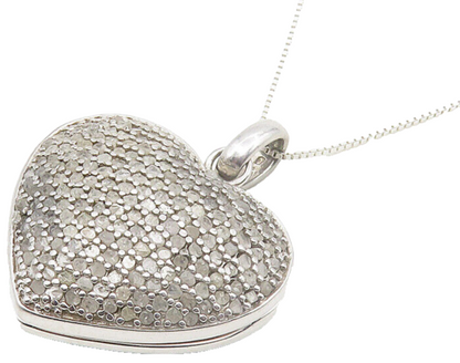 925 Sterling Silver  Vintage Genuine Diamonds Locket Necklace (OPENS)  NE2004