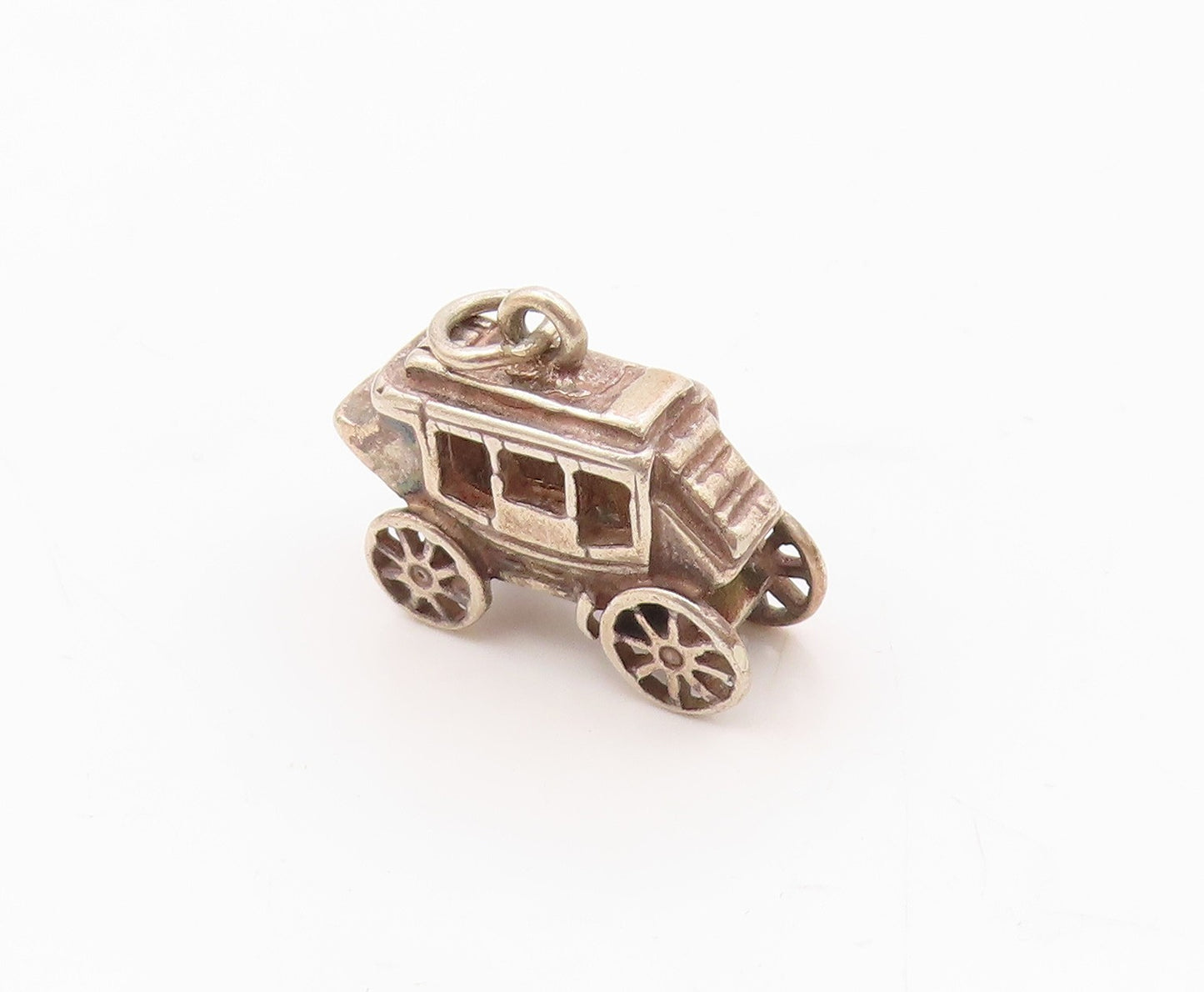 925 Sterling Silver  Vintage Shiny Old Fashioned Carriage Pendant  PT18231